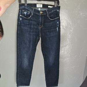 Frame Denim Women's Distressed Dark Blue Cropped Jeans